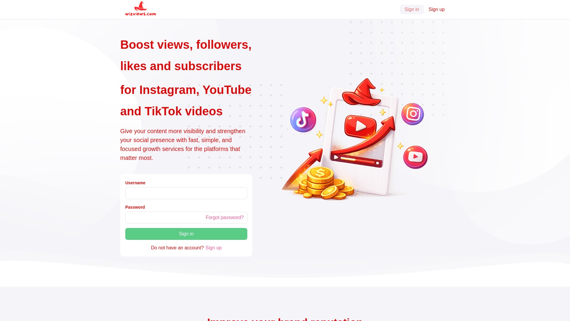 website screenshot of https://wizviews.com/