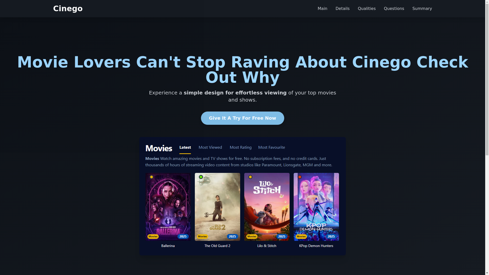 website screenshot of https://cinego-6xmv.pages.dev/