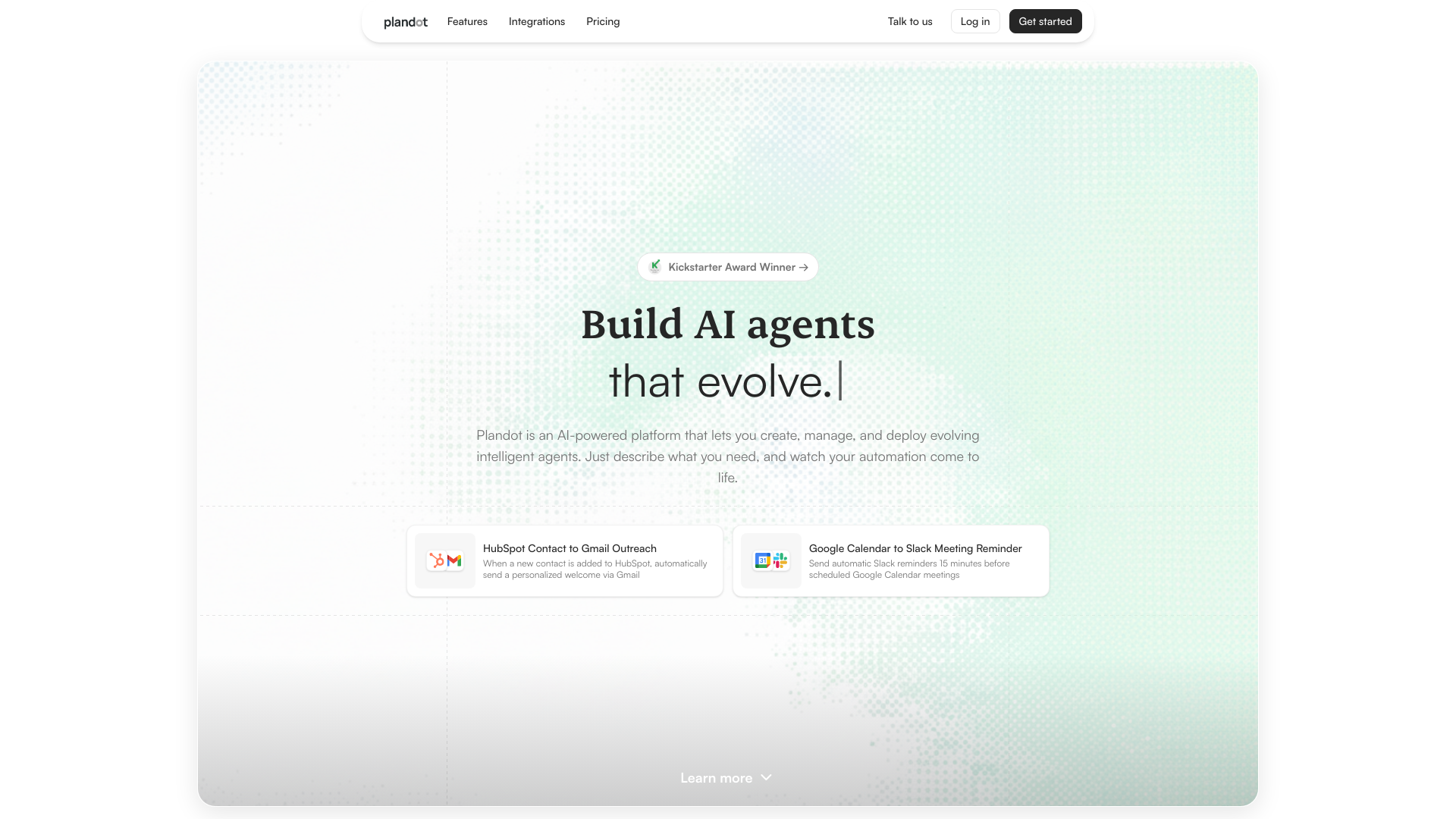 website screenshot of https://getplandot.com