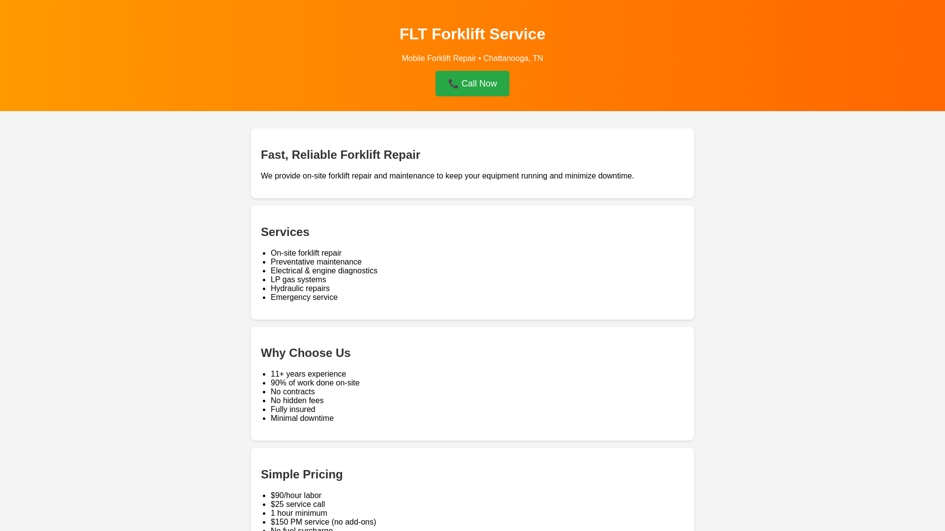 website screenshot of https://fltforkliftservice.pages.dev/