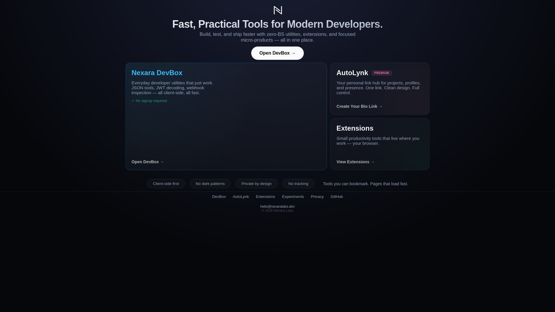 website screenshot of https://nexaralabs.pages.dev/