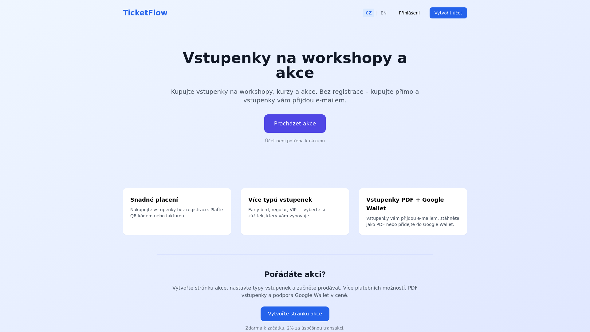 website screenshot of https://ticketflow.cz