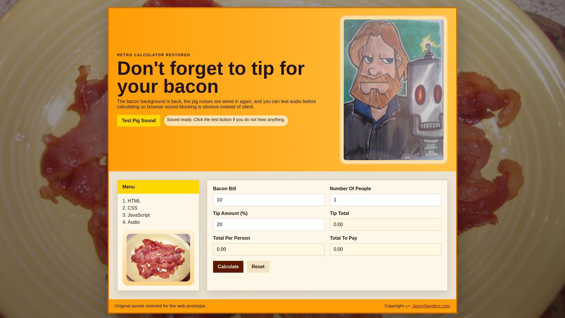 website screenshot of https://bacon-tip-calculator.pages.dev/
