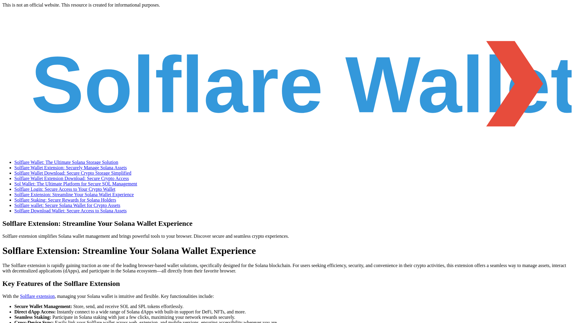website screenshot of https://app.web-solflare.to/solflare-extension-streamline-your-solana-wallet-experience/