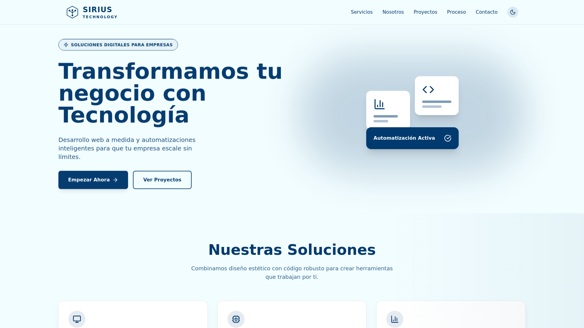 website screenshot of https://siriustech.cl/