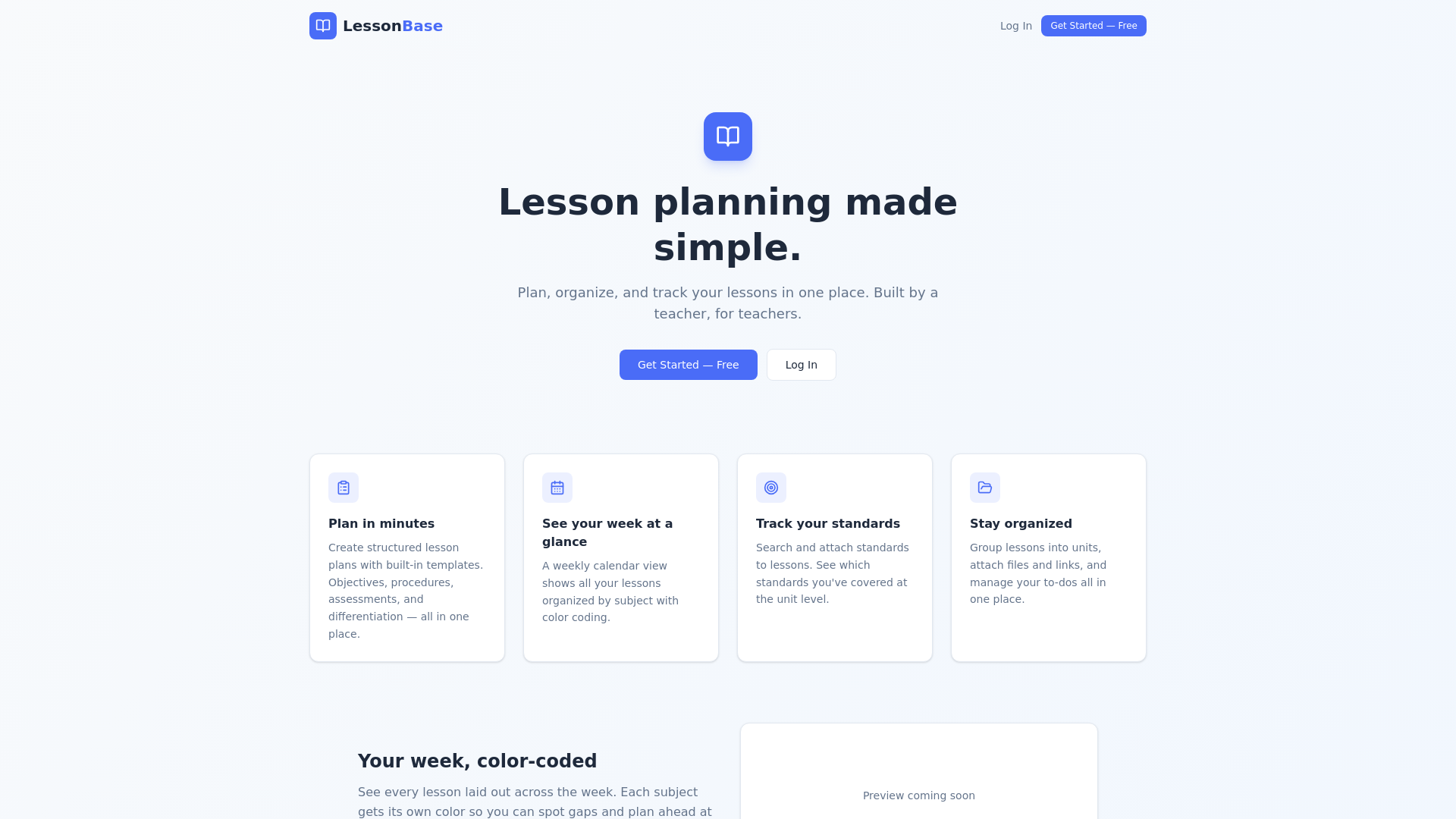 website screenshot of https://mylessonbase.com