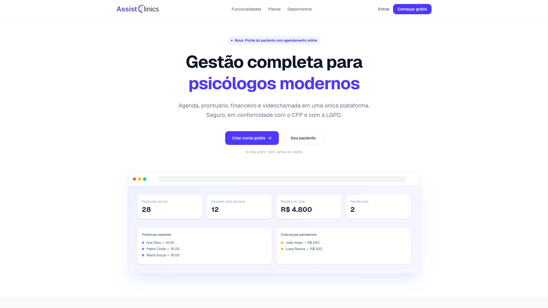 website screenshot of https://assistclinics.com.br/