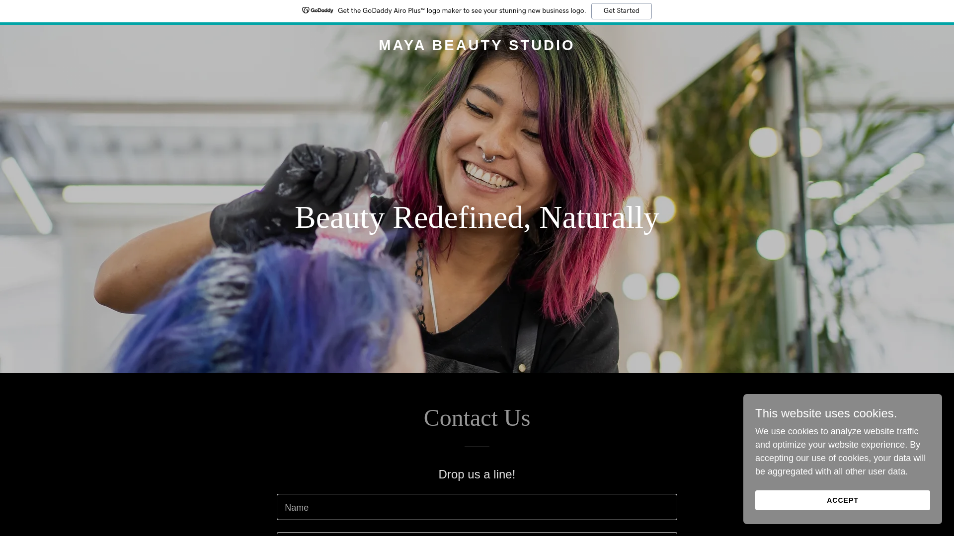 website screenshot of https://mayabeautystudios.co.za/