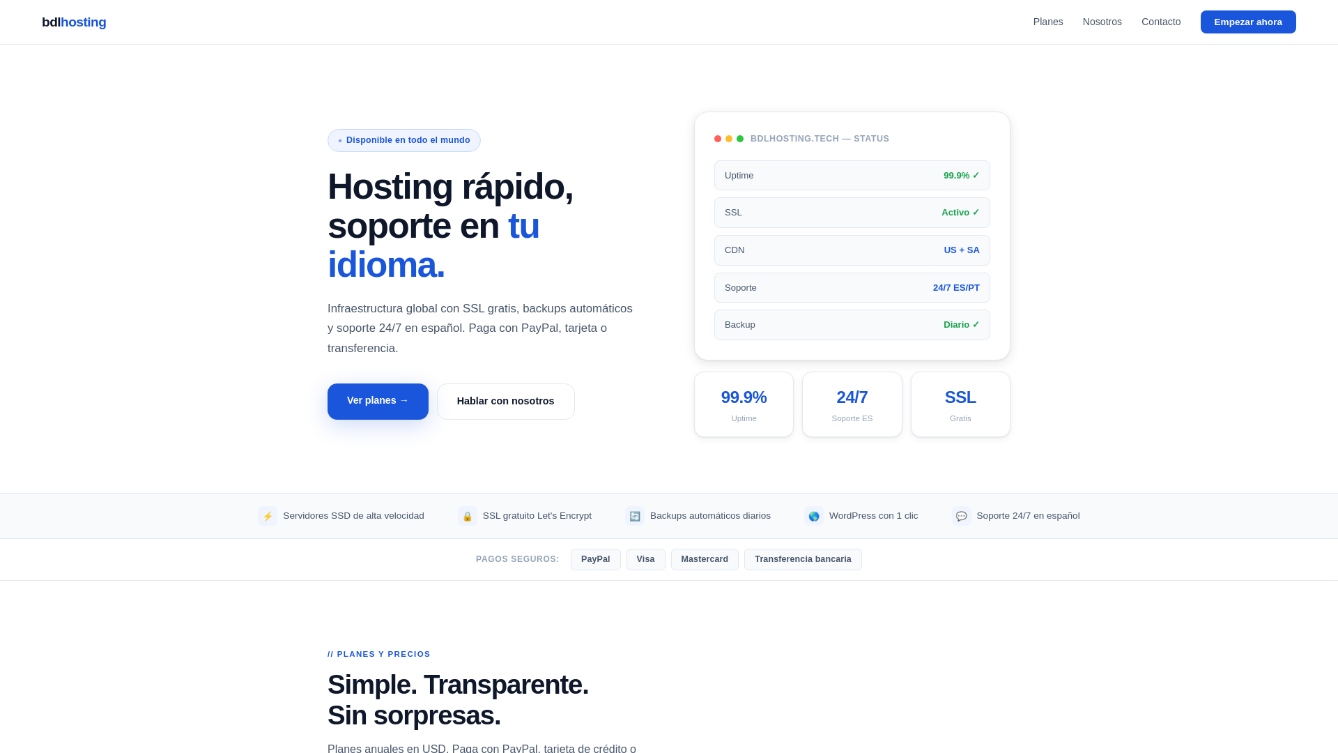 website screenshot of https://bdlhosting.tech