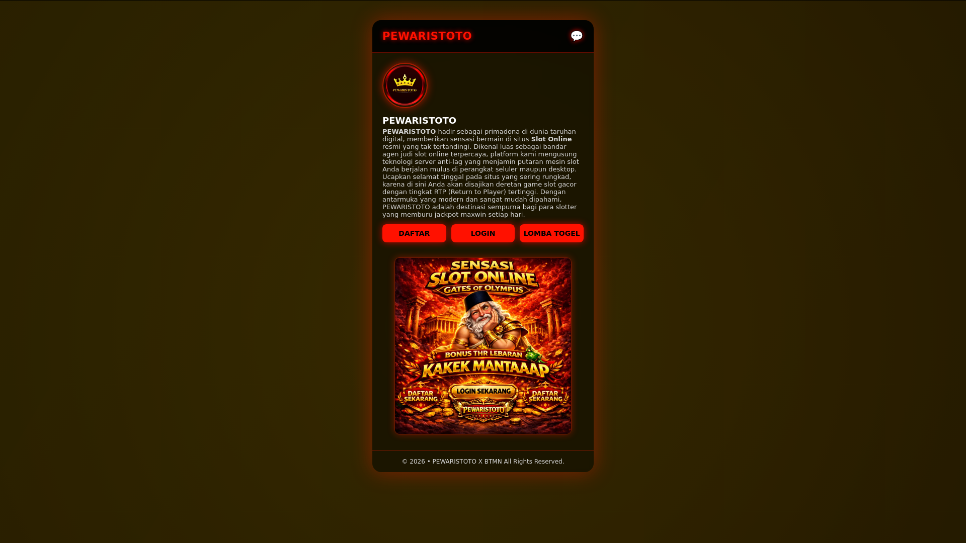 website screenshot of https://pewaristoto-bandar-slot-online.pages.dev/