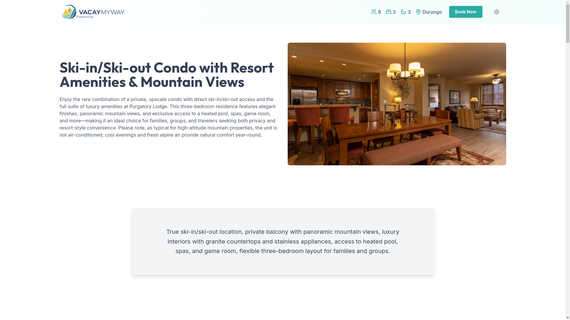 website screenshot of https://peacefuldurango.vacations/