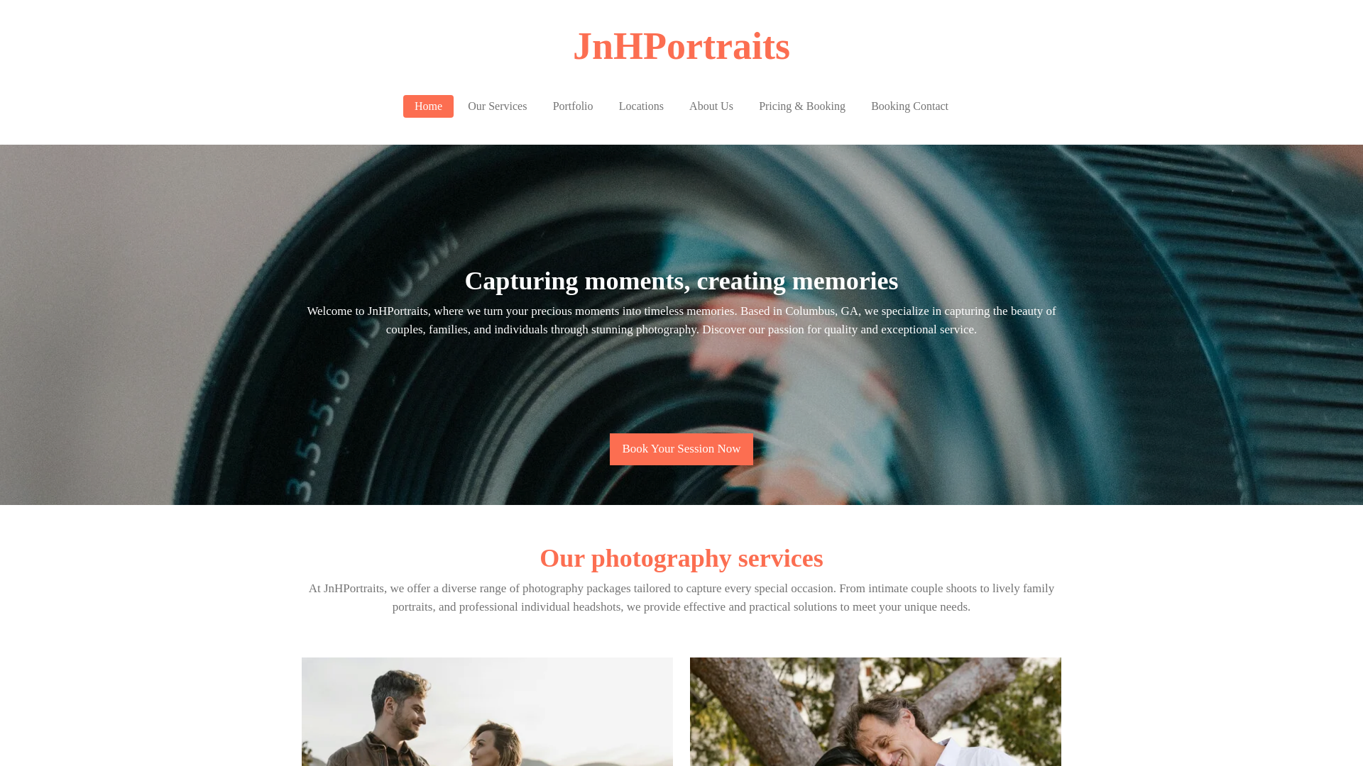 website screenshot of https://jnhportraits.com/