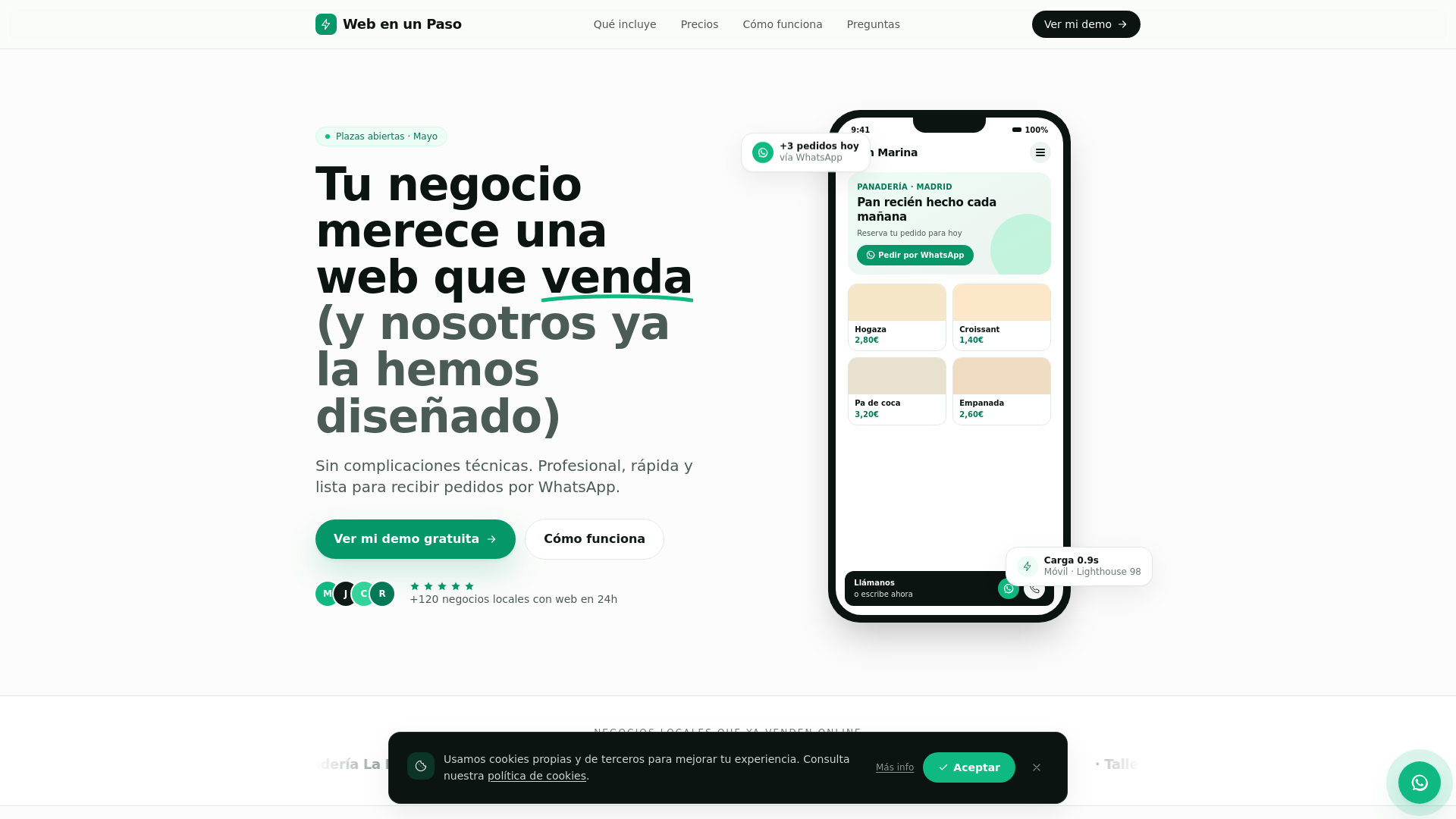 website screenshot of https://webenunpaso.com/