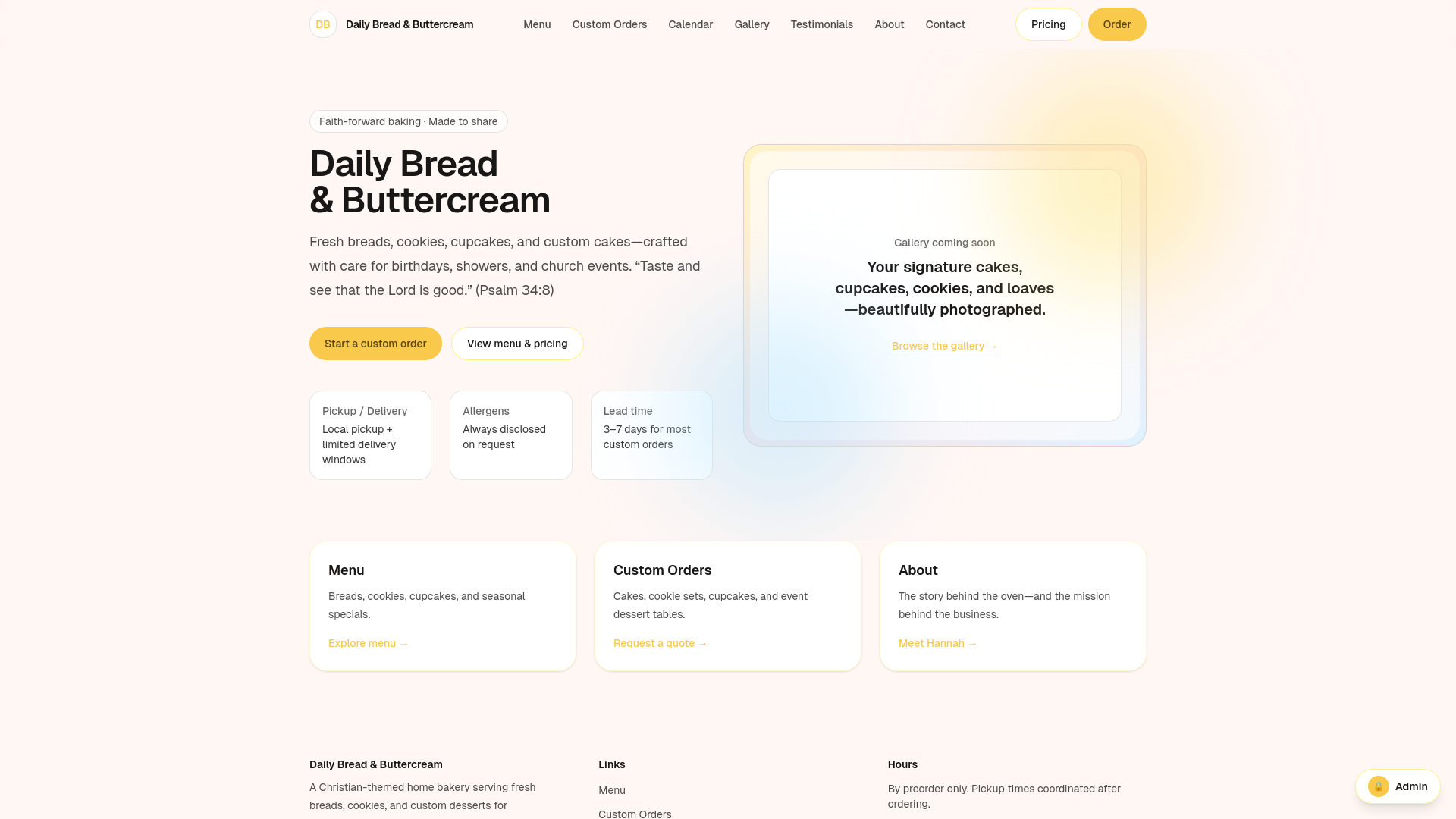 website screenshot of https://dailybreadandbuttercream.com/