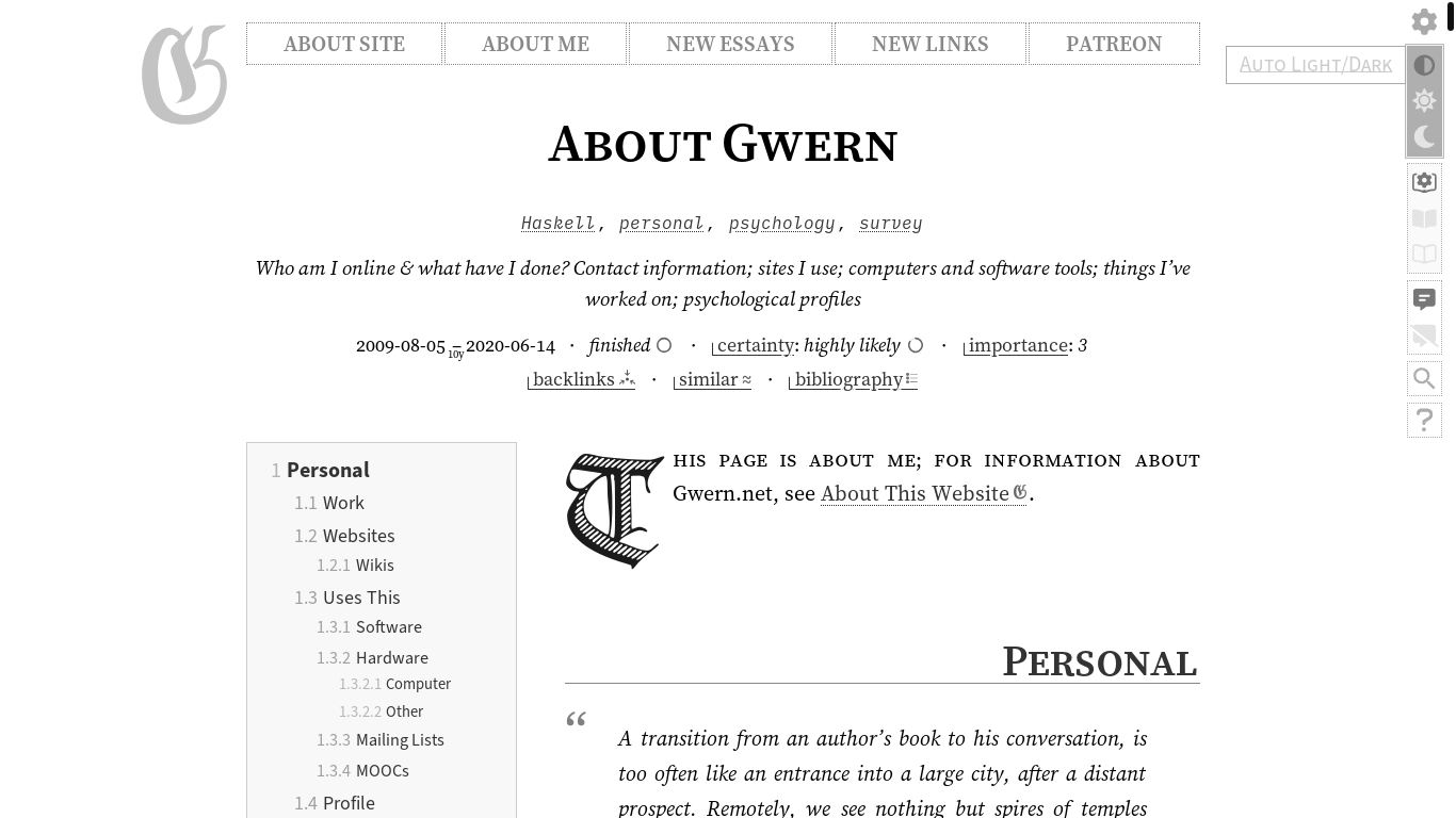 website screenshot of https://gwern.net/me
