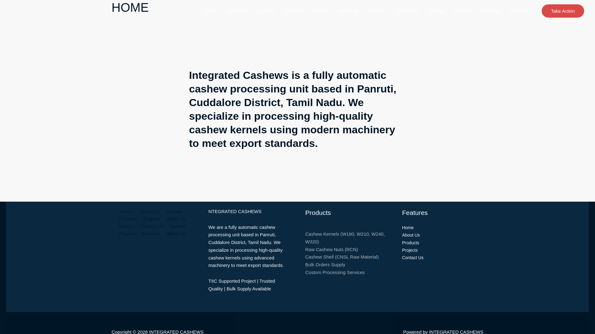 website screenshot of https://integratedcashews.in