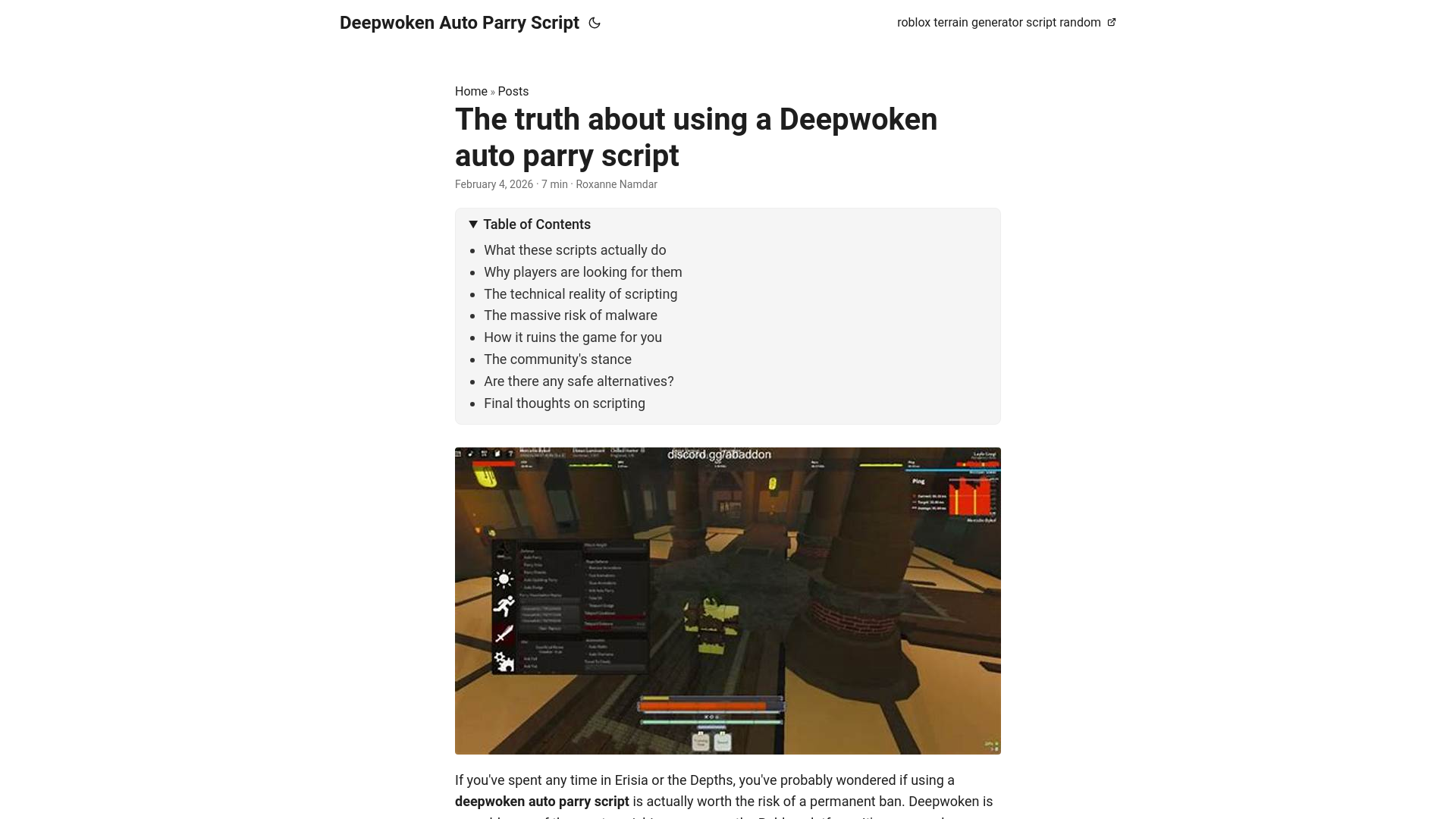 website screenshot of https://deepwoken-auto-parry-script.pages.dev/