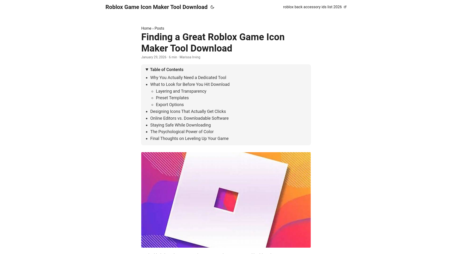 website screenshot of https://roblox-game-icon-maker-tool-download.pages.dev/