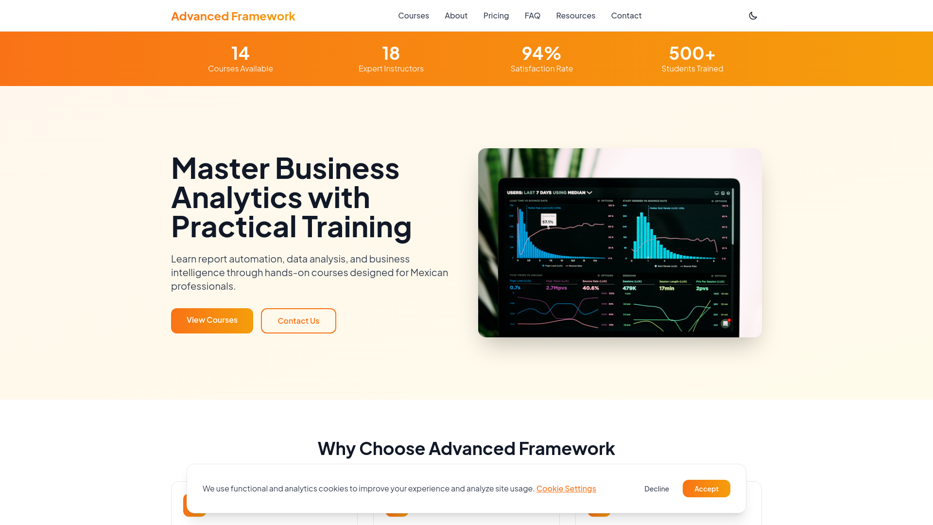 website screenshot of https://advanced-framework.digital/