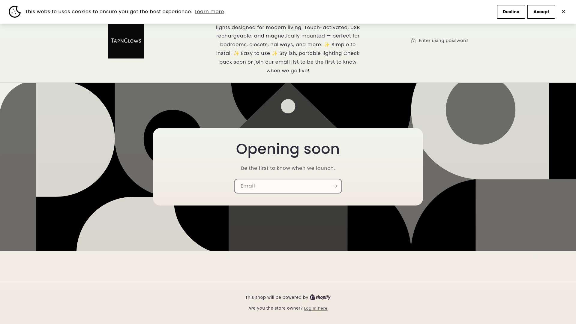 website screenshot of https://tapnglows.com/
