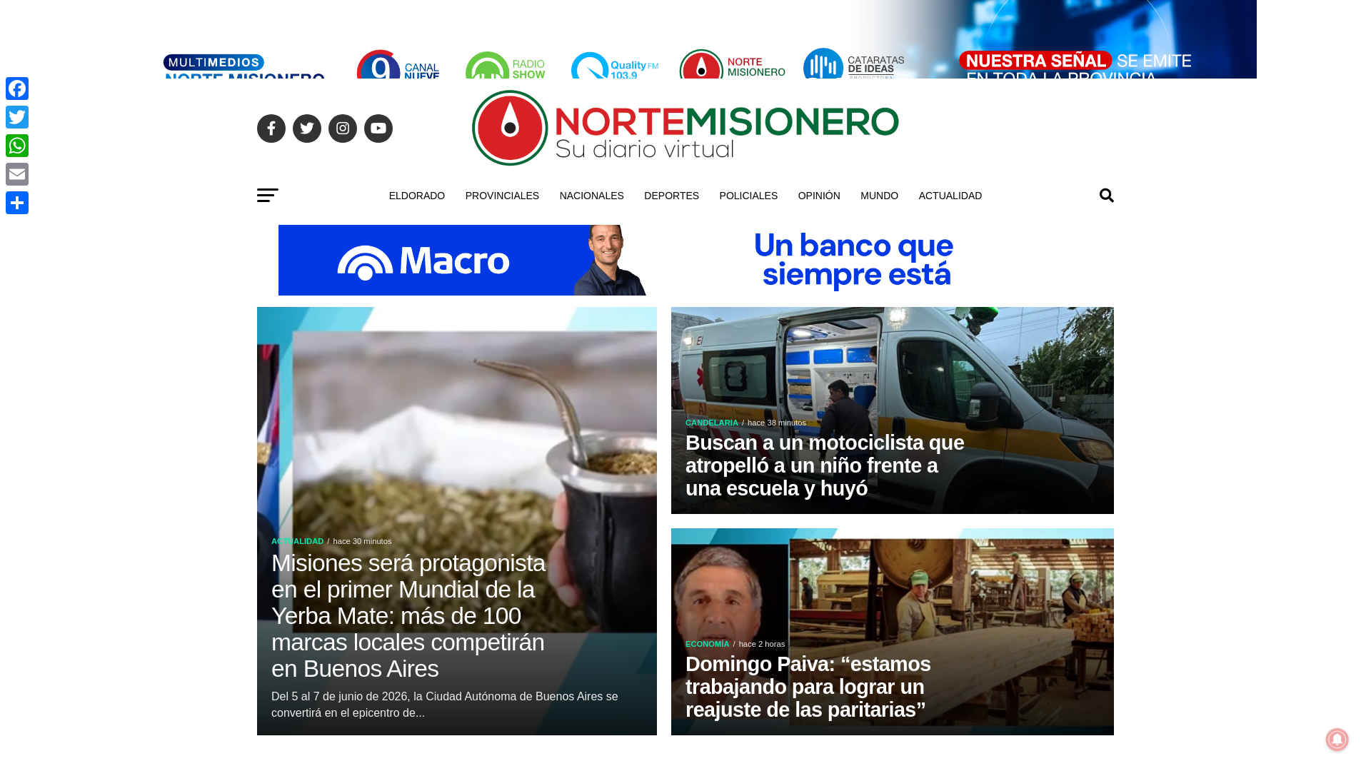 website screenshot of https://nortemisionero.com.ar/