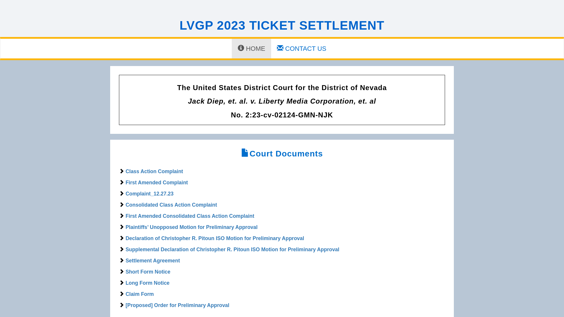website screenshot of https://lvgp2023ticketsettlement.com/