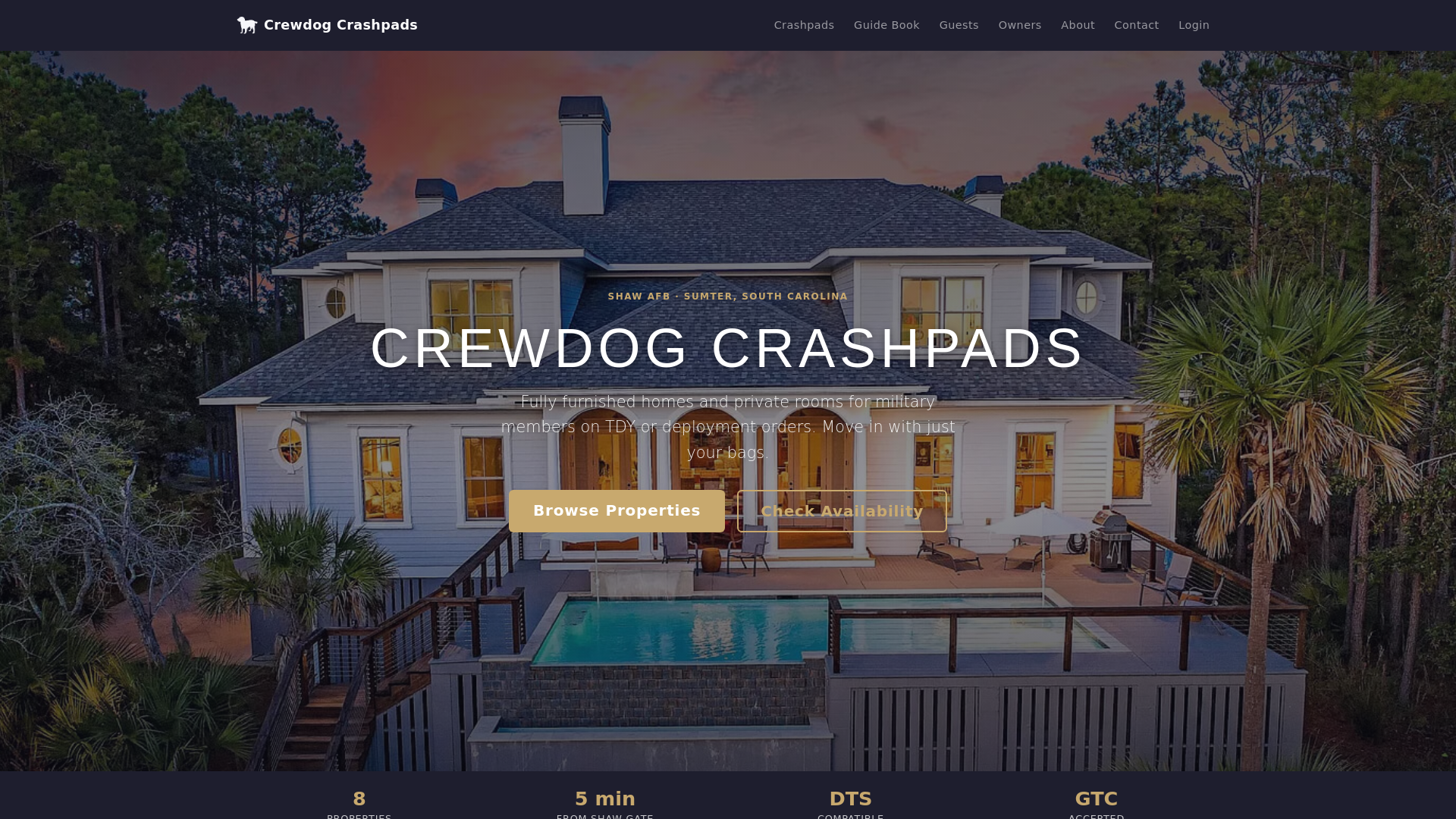 website screenshot of https://crewdogcrashpads-com.pages.dev/