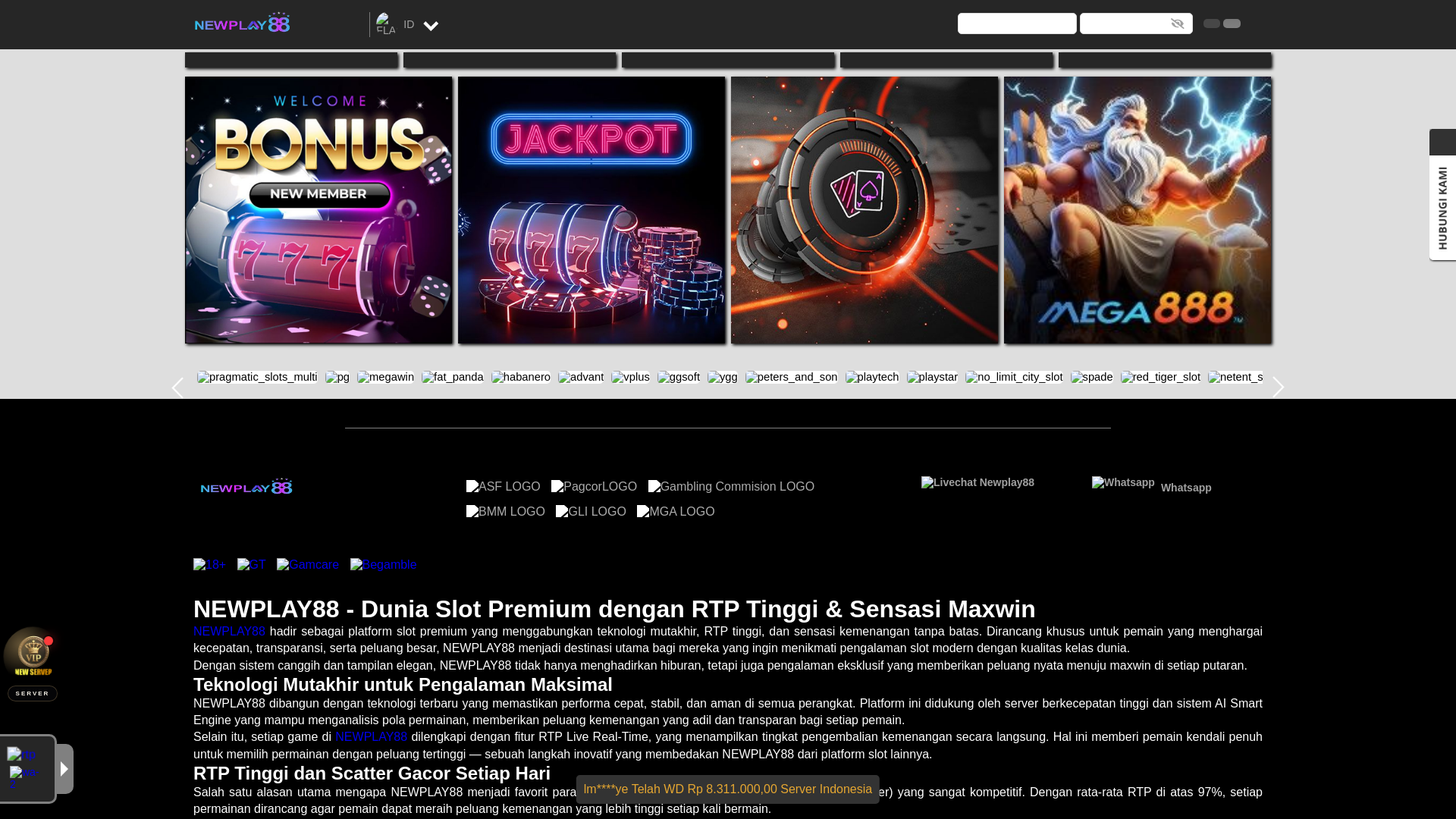 website screenshot of https://newplay88spin.com/