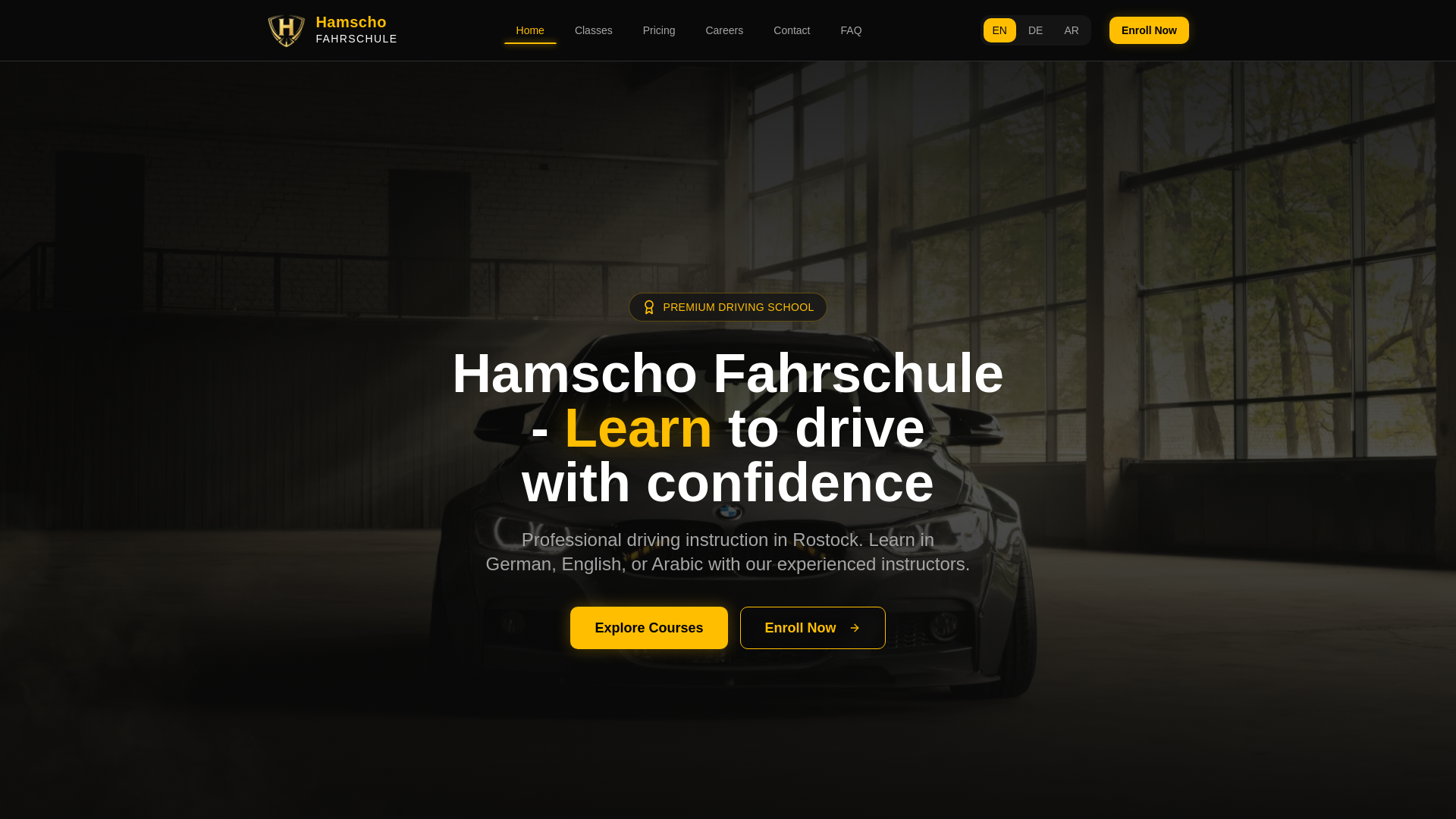 website screenshot of https://hamscho-fahrschule.com/