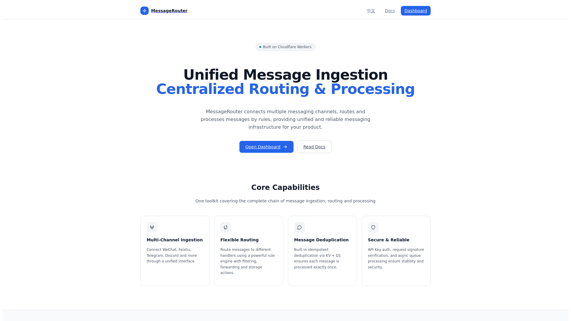 website screenshot of https://messagerouter-site.pages.dev/