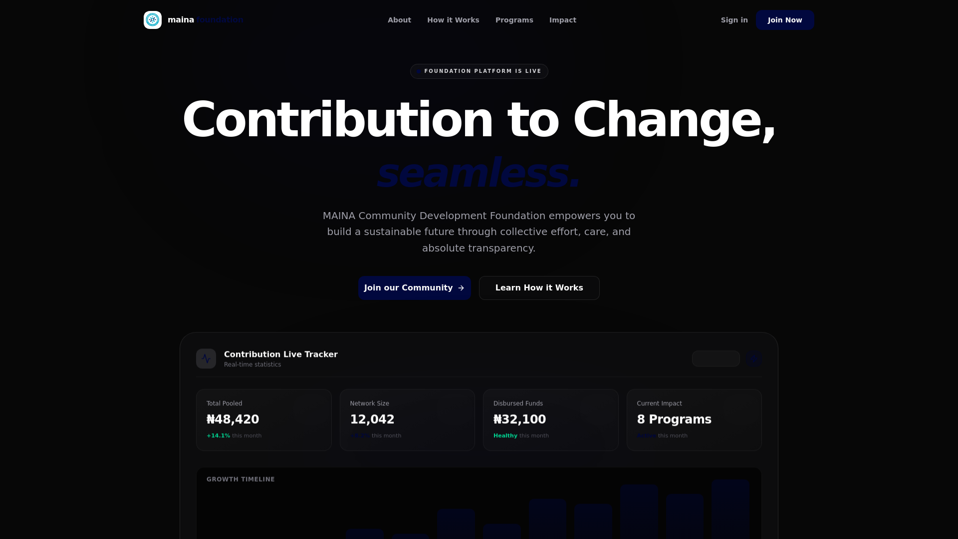 website screenshot of https://mainacommunity.org/