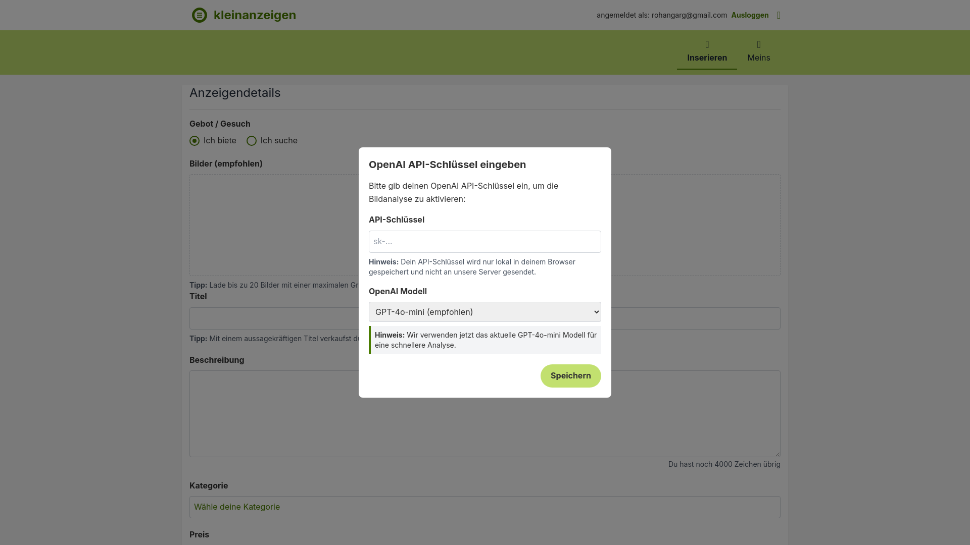 website screenshot of https://kleinanzeigenadgenerator.vercel.app