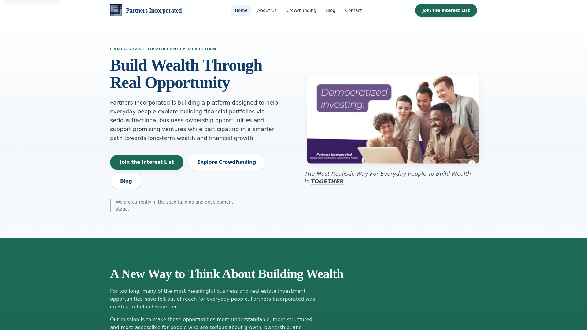 website screenshot of https://partnersincorporated.org