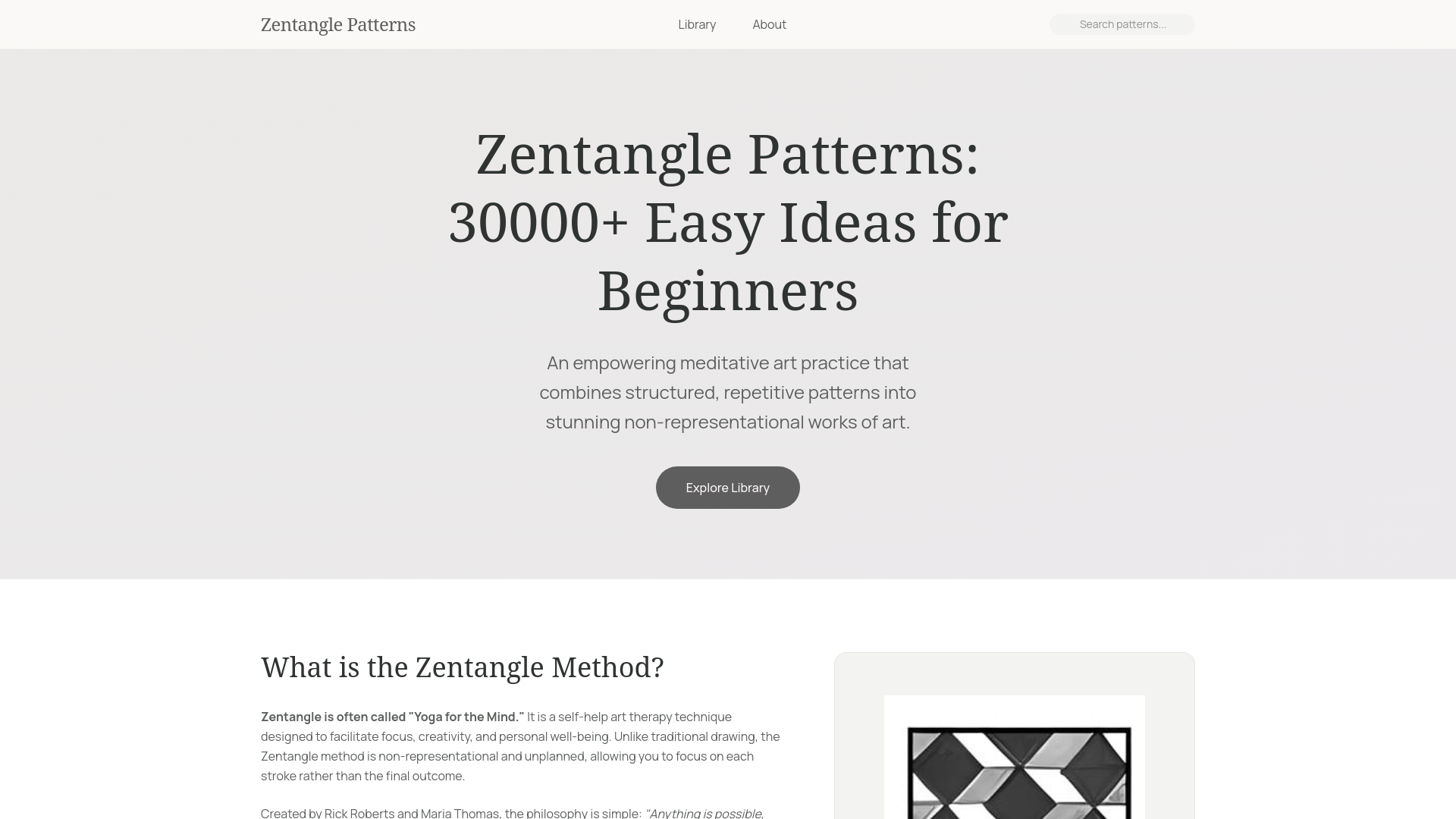 website screenshot of https://zentanglepatterns.net