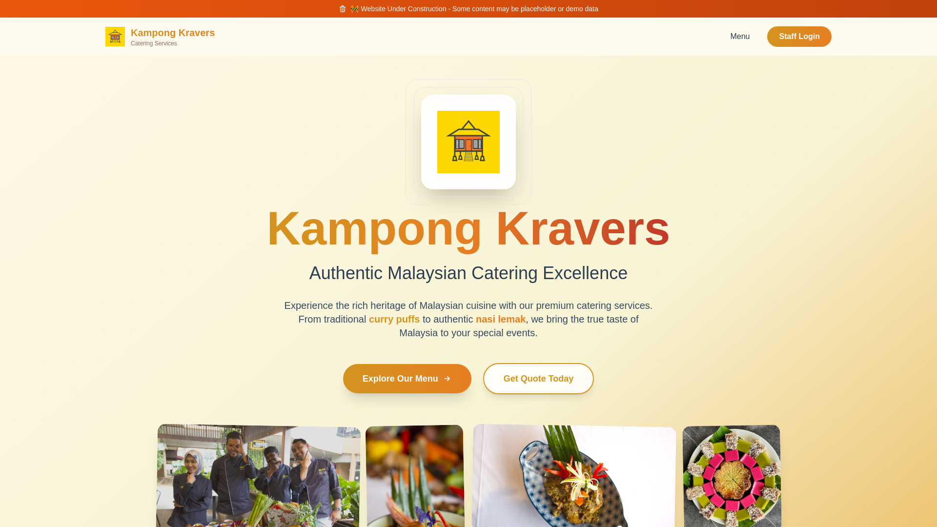 website screenshot of https://kampongkraverscatering.com/