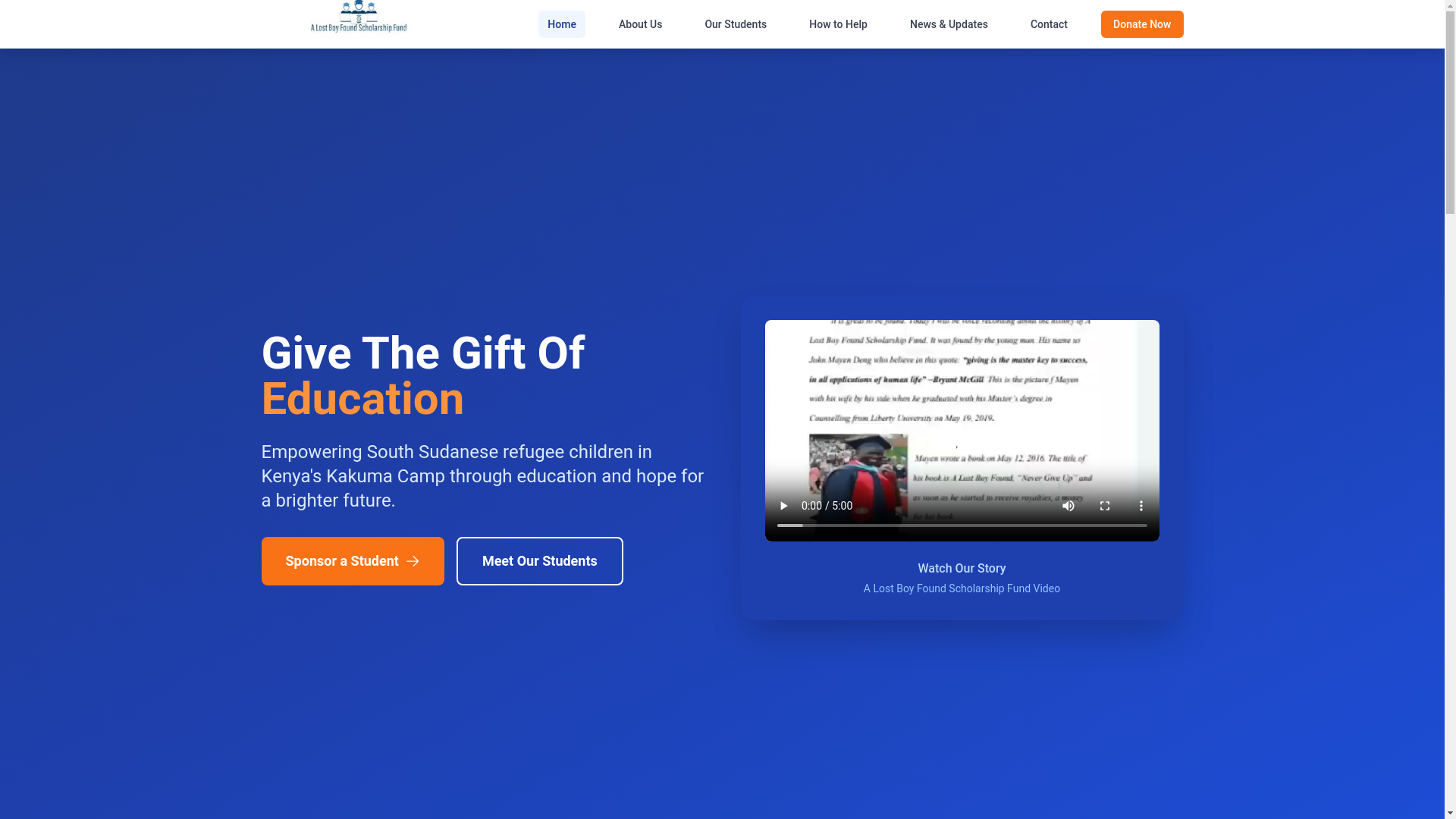website screenshot of https://alostboyfoundfund.org/