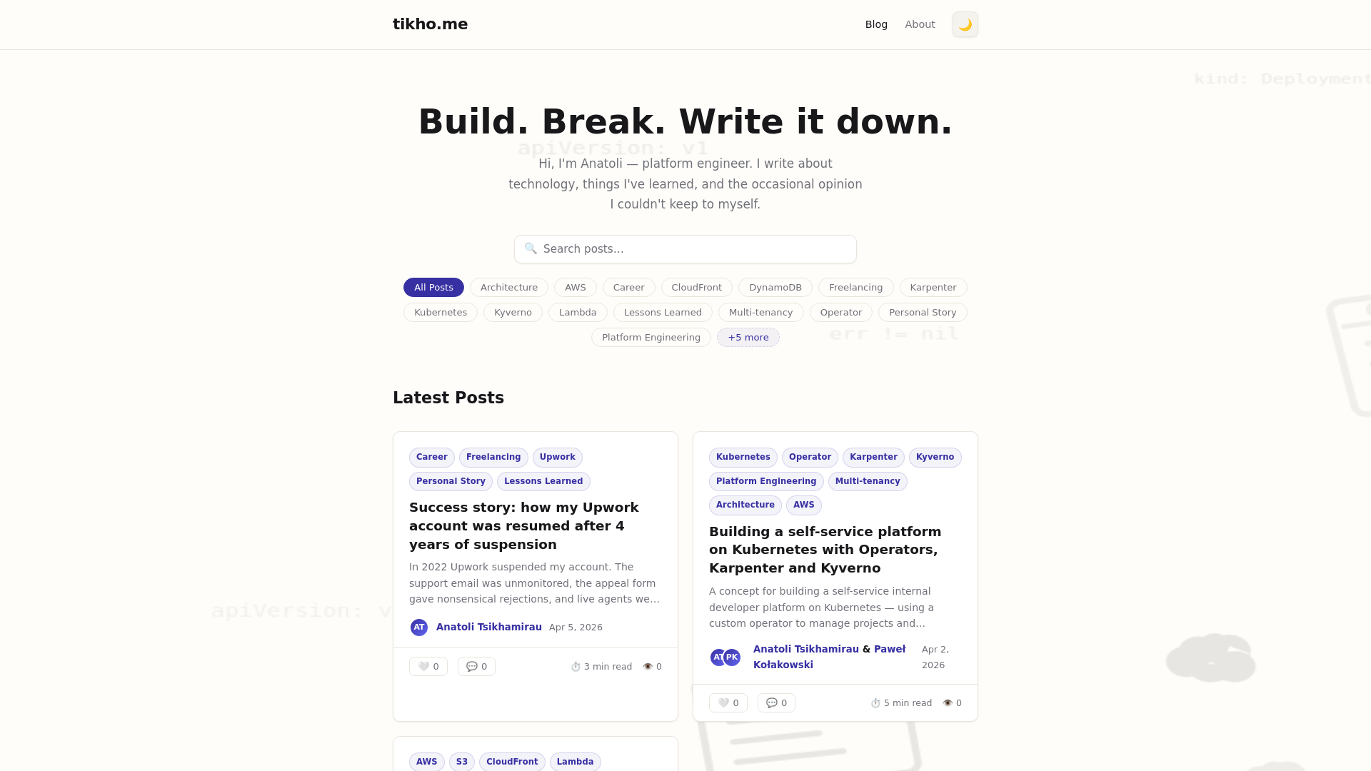 website screenshot of https://tikho.me/