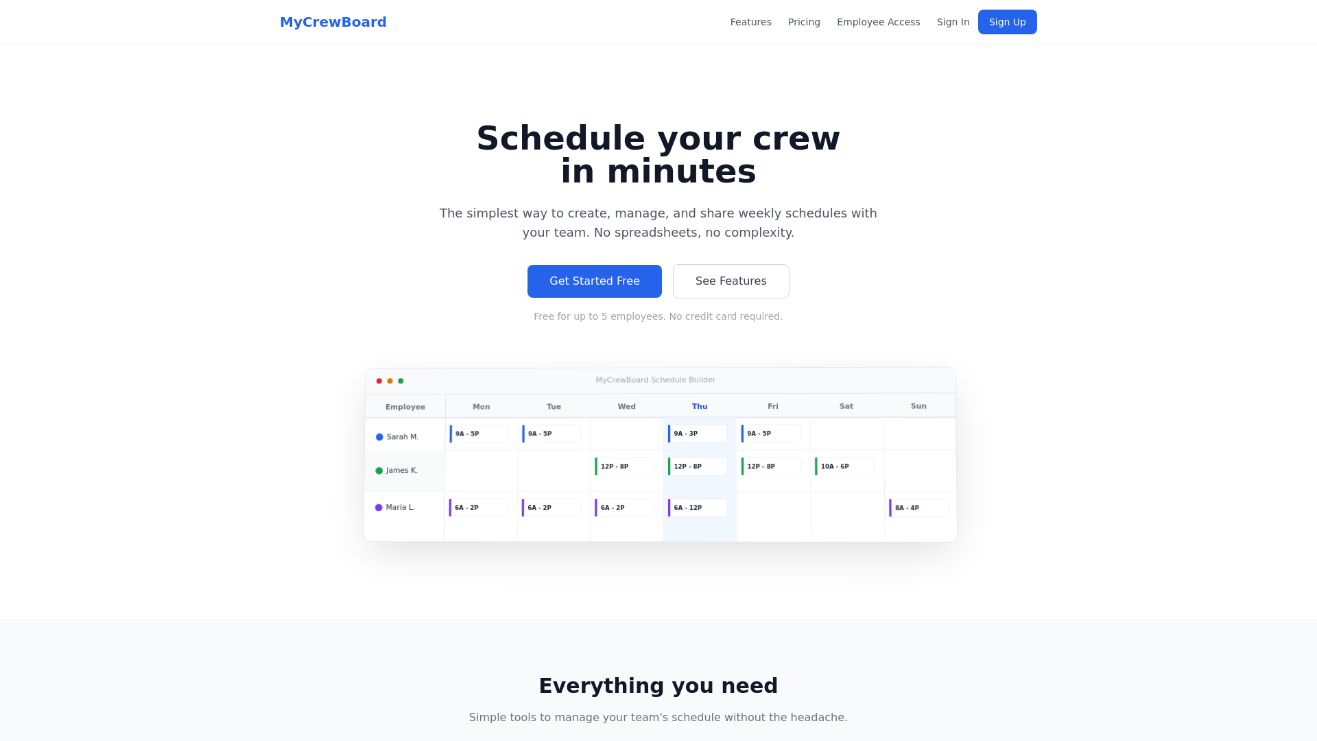 website screenshot of https://mycrewboard.com/
