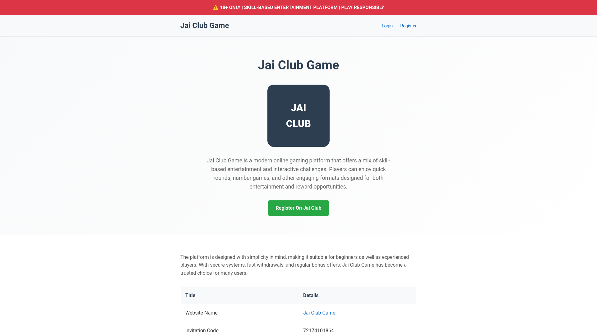 website screenshot of https://jaiclubofficial.co/