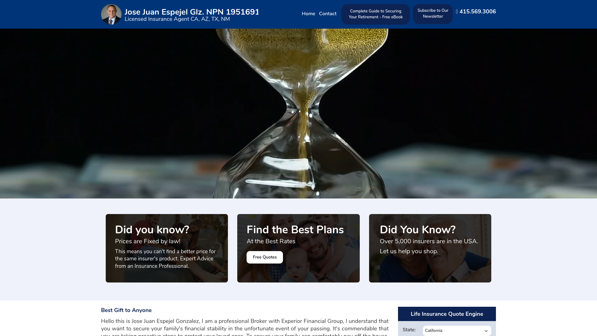 website screenshot of https://espejelinsurance.com/