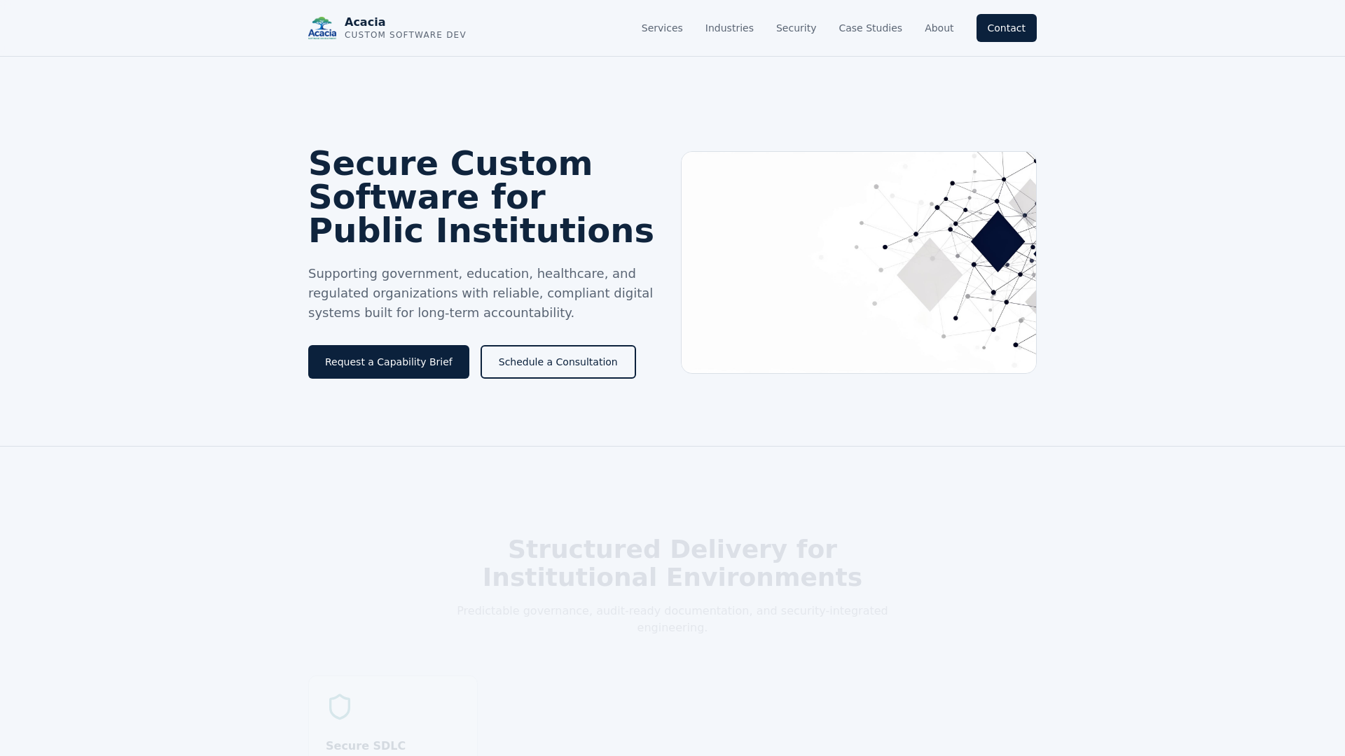 website screenshot of https://acaciacustomsoftware.ca/