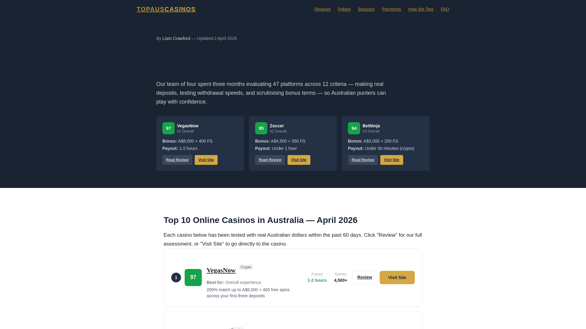 website screenshot of https://bestonlinecasinoaus.bet/