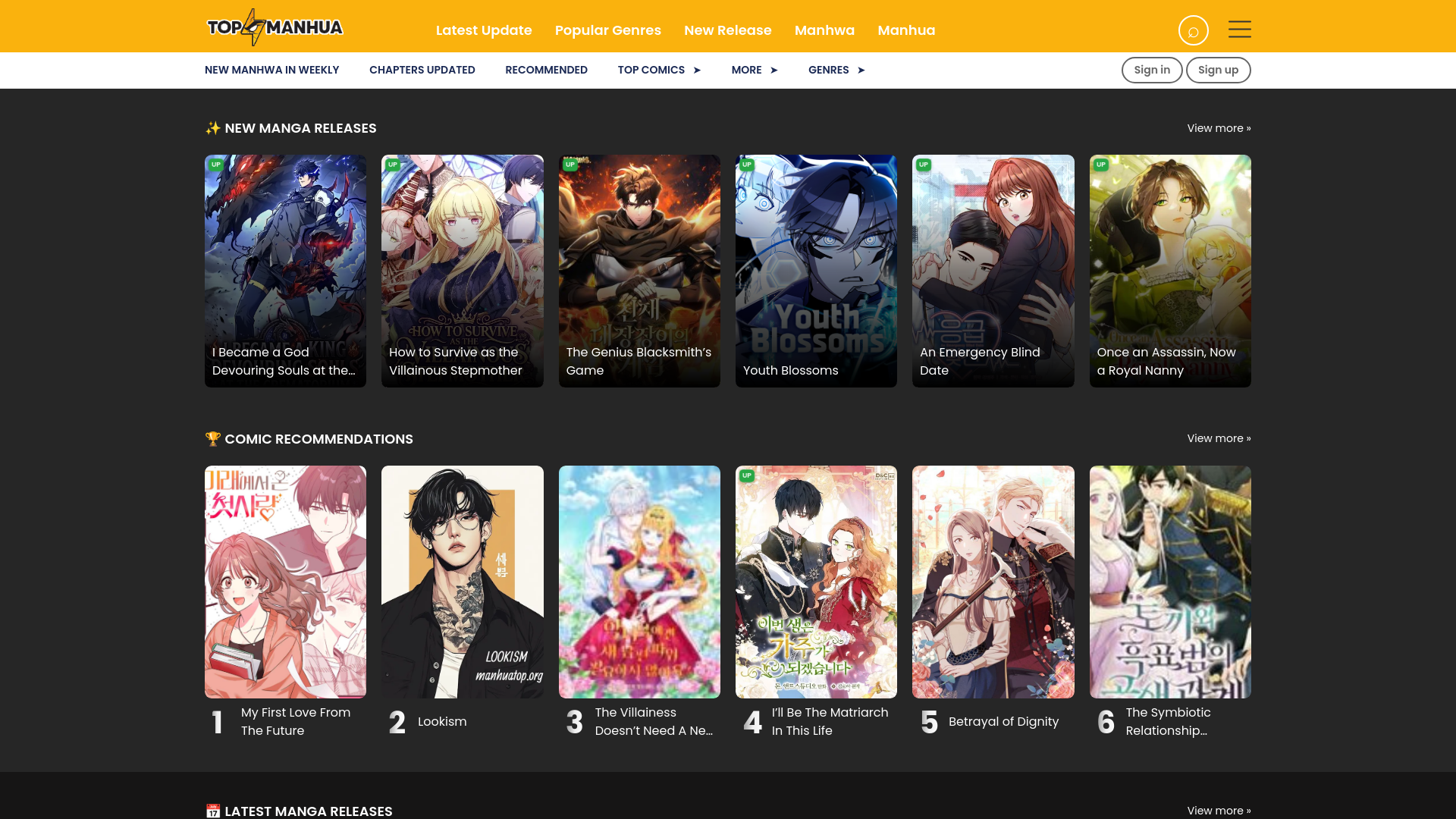 website screenshot of https://manhuatop.org