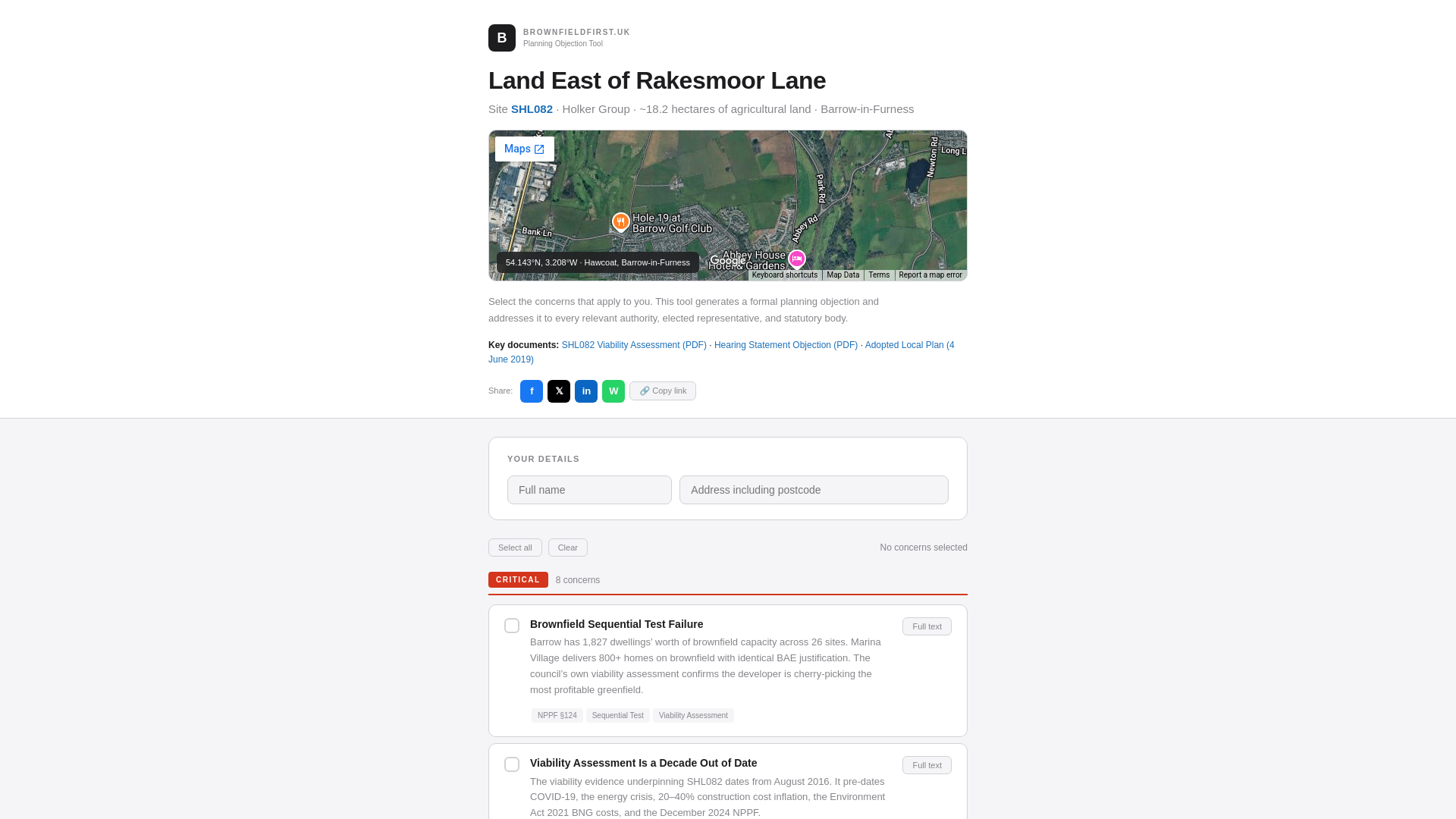 website screenshot of https://brownfieldfirst.uk