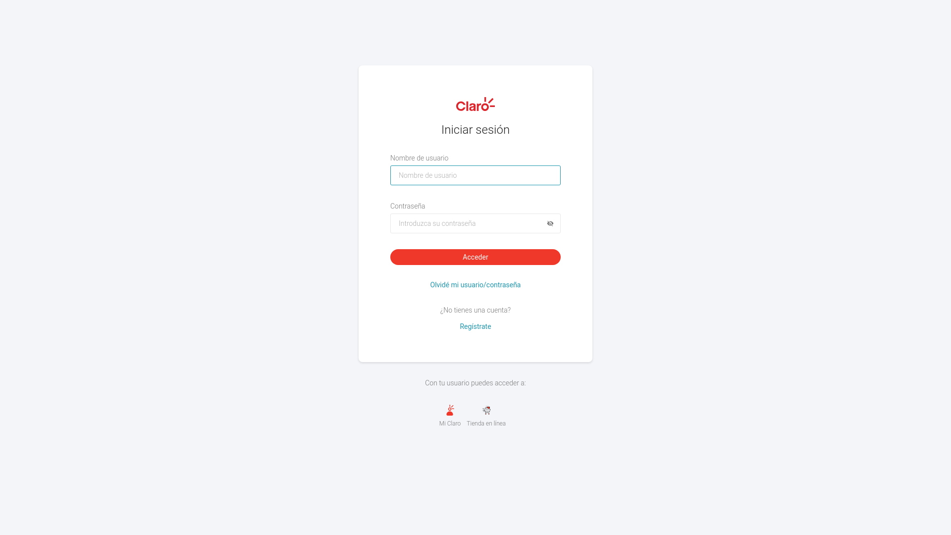 website screenshot of https://usuario.claro.com.do/login