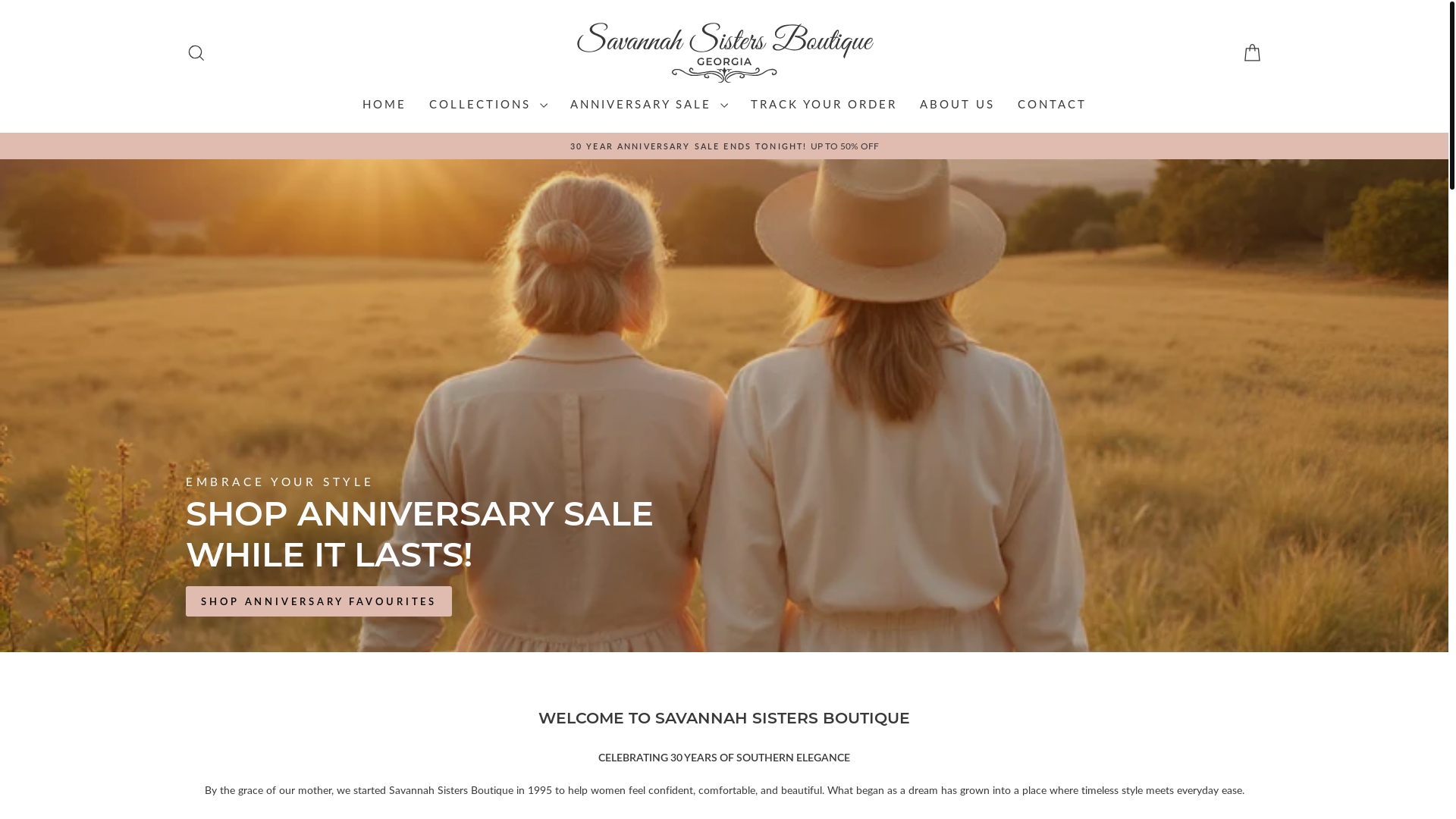 website screenshot of https://savannah-sisters-boutique.com/