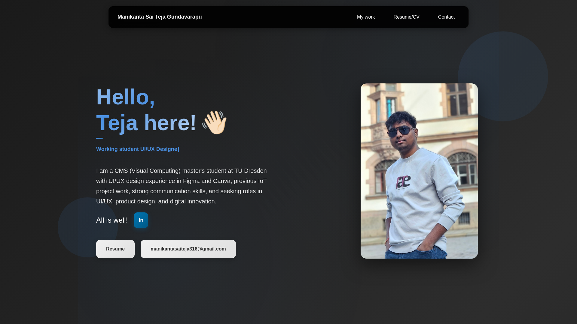 website screenshot of https://saiteja.cloud