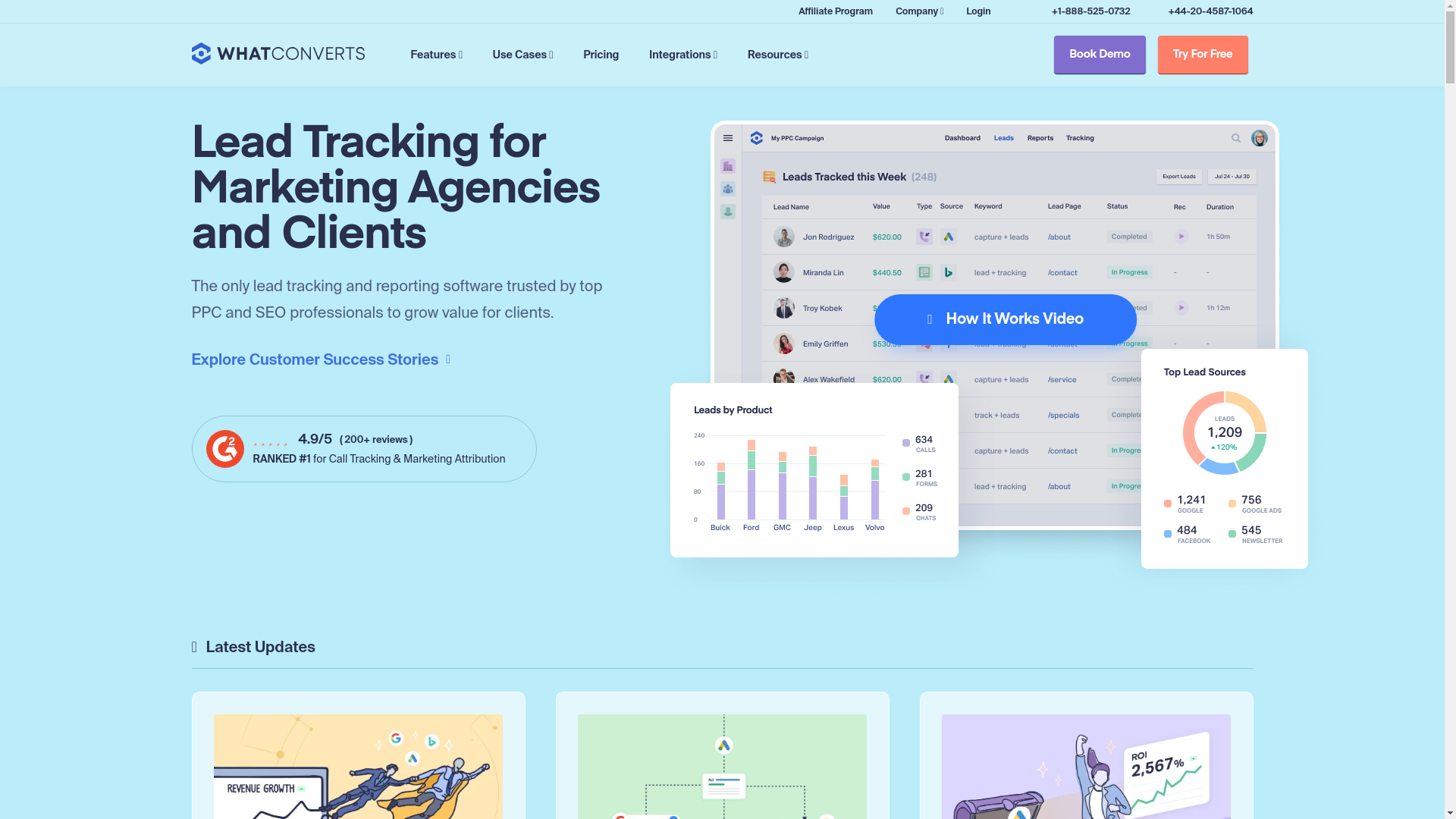 website screenshot of https://whatconverts.io/