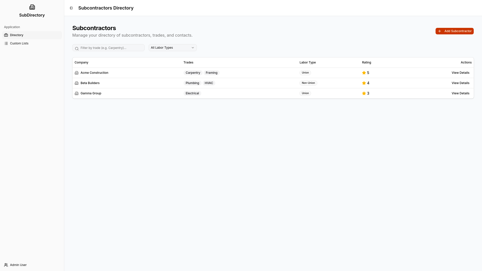 website screenshot of https://subcontractors-directory.pages.dev/