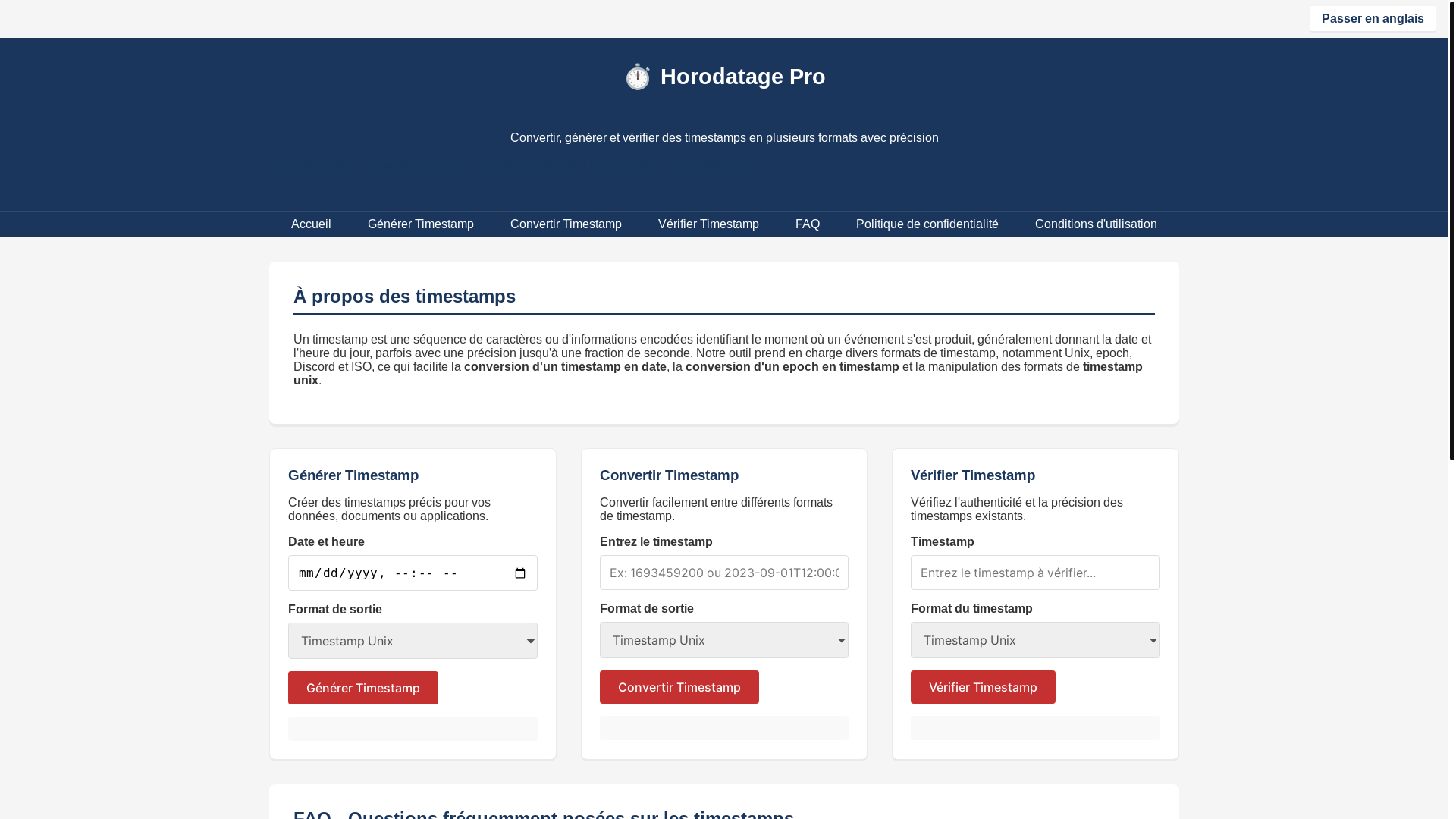 website screenshot of https://horodatage.pro/
